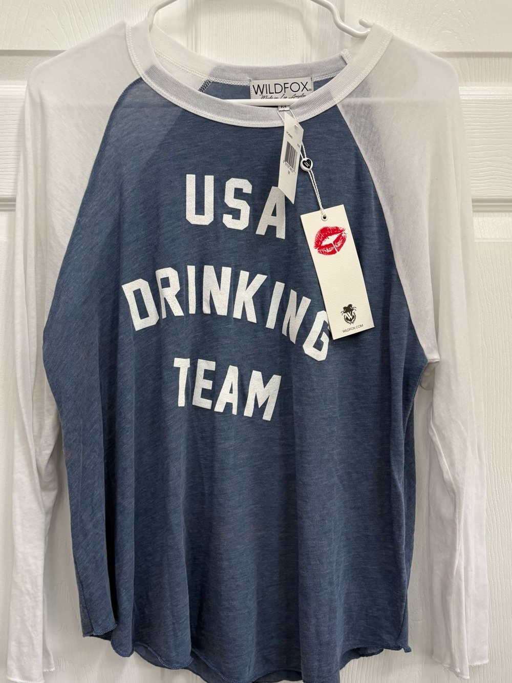 Wildfox Navy & White "USA Drinking Team" Long Sleeve Raglan